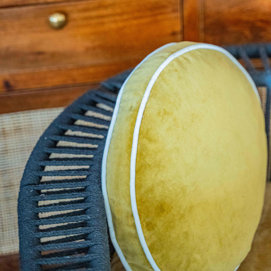 Cotton Velvet Round chair Pad With White Pipin.