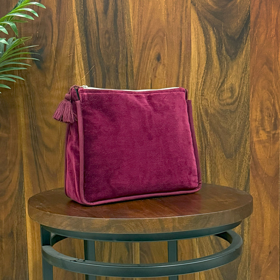 Velvet Cosmetic Bag – Small, Large, or Set of 2 | Handmade Washbags with Tassel Zipper | Cotton Lined
