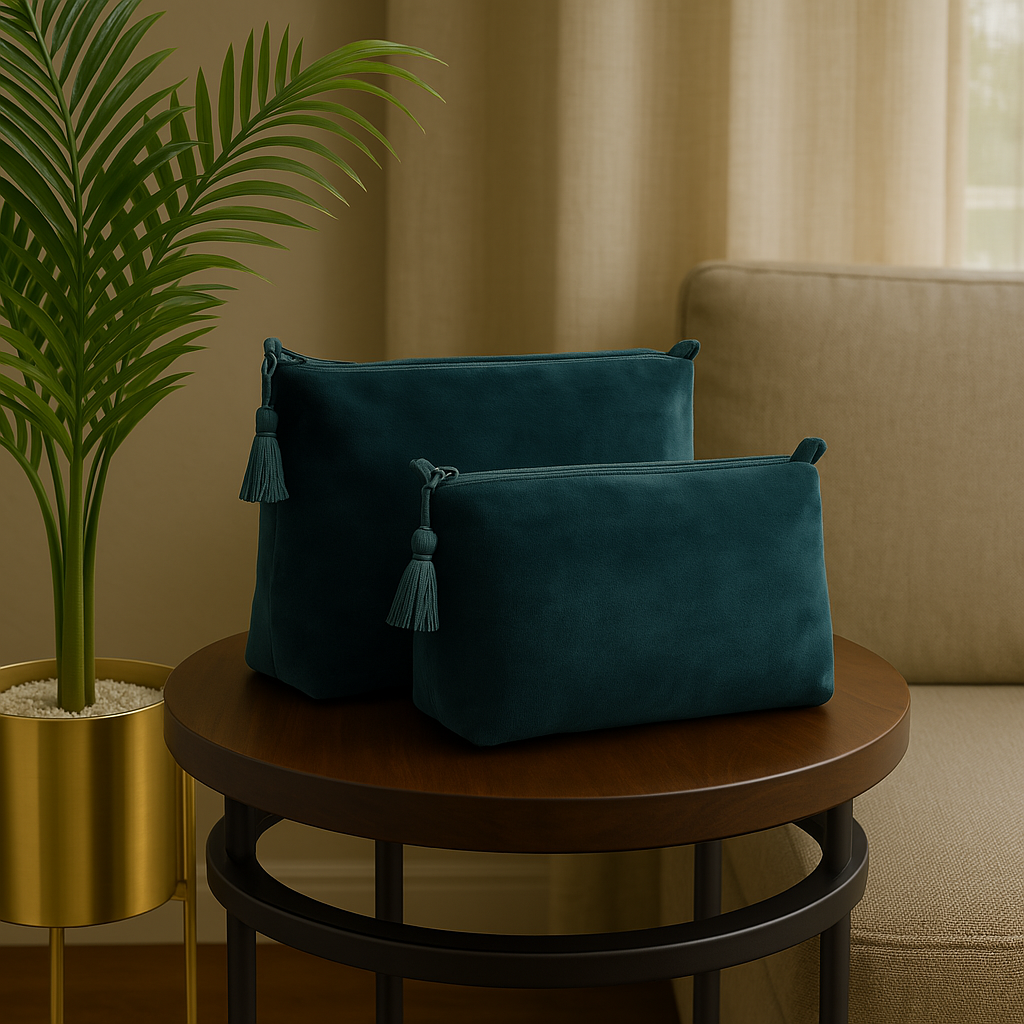 Velvet Makeup Travel Pouch Handmade Cosmetic Bag Luxury Velvet Travel Bag Makeup Skincare Organizer