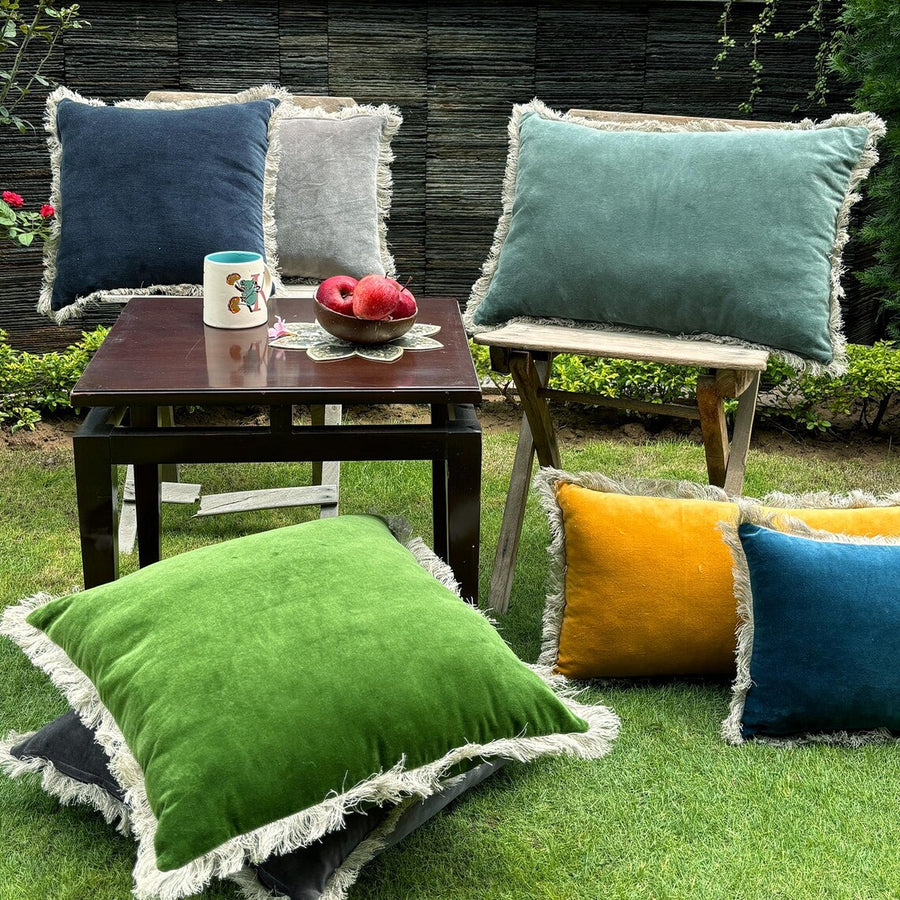 Velvet Fringe Cushion Cover | Handmade Cotton Velvet Pillowcase | Decorative Throw Pillow Cover for Sofa or Patio