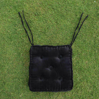 Thumbnail for Black Cotton Velvet square Chair pad with ties