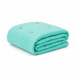 Thumbnail for Turquoise Cotton Velvet Bed Runner | Hand-Tucked Bed Scarf with Tassels | Luxury Sofa Throw