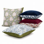 Thumbnail for Reversible velvet pillow covers in Moss Green, Navy, and Mulberry with hand block print backing