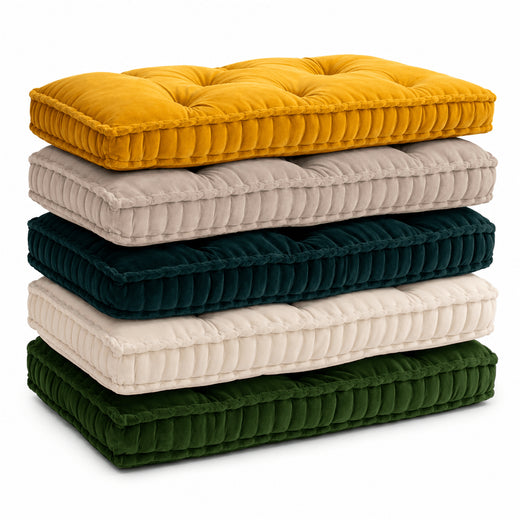 Custom Velvet Bench Cushion – French Mattress Style Seat Pad | 100% Cotton Velvet Indoor Outdoor Chair Cushion | Made to Order in 48 Colors