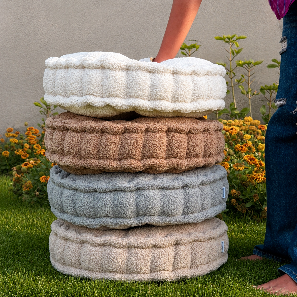 Round Boucle Floor Cushion | Tufted Seat Pad for Chairs, Reading Nooks & Cozy Spaces