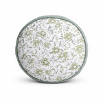 Thumbnail for Floral Handblock Print Round Cushion | Boho Velvet Piping