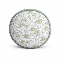 Thumbnail for Floral Handblock Print Round Cushion | Boho Velvet Piping