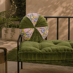 Thumbnail for Moss Green Hand Block Printed round pleated Cushion pillow for seat pad for chair for stool