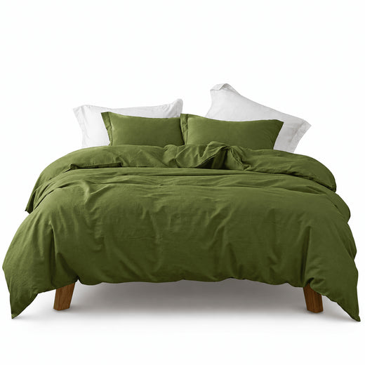 Moss Green Cotton Duvet Cover: 400 TC Washed Bedding Set