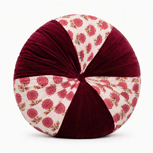 Mulberry Hand Block Printed round pleated Cushion pillow for seat pad for chair for stool (Copy) (Copy)