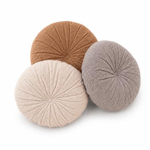 Boucle Round Cushion | Handmade Teddy Accent Pillow for Sofa, Bed & Chair