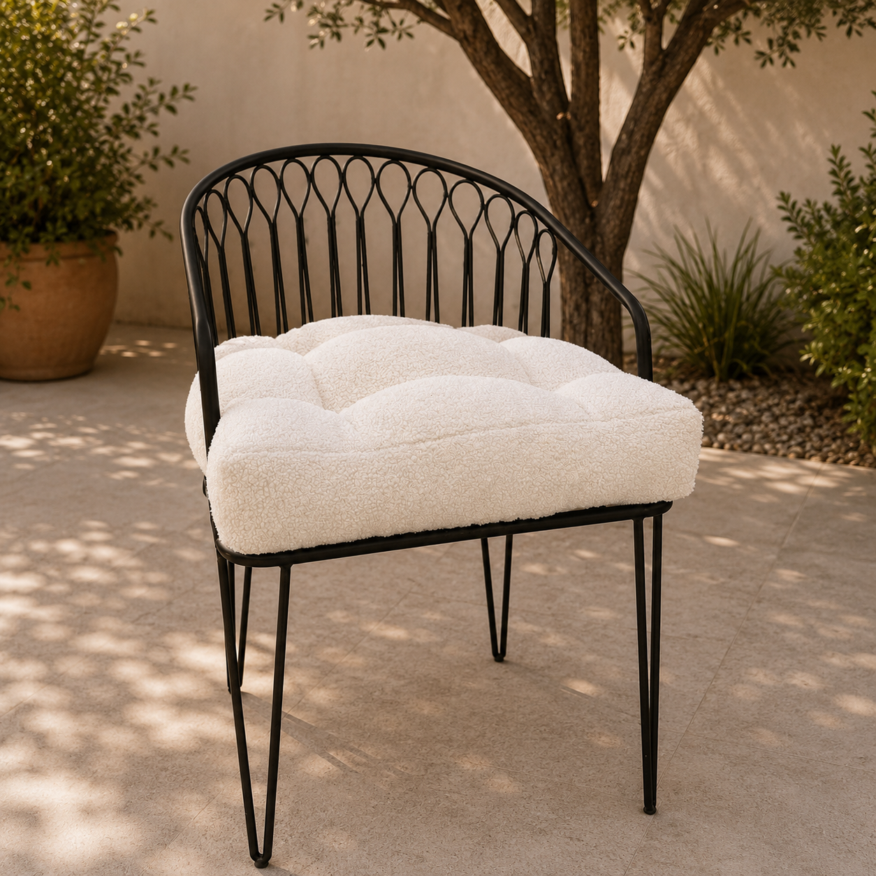Handmade Boucle U-Shape Chair Cushion with Ties | Soft Tufted Seat Pad for Dining, Kitchen & Patio Chairs