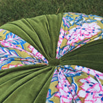 Thumbnail for Moss Green Hand Block Printed round pleated Cushion pillow for seat pad for chair for stool