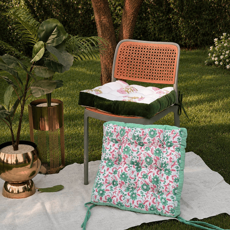 Square Chair Cushion with Ties & 9 Tufted Stitches – Custom Velvet Seat Cushion Pad for Dining Chairs, Cozy Home Decor Gift