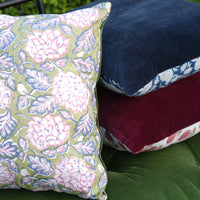 Thumbnail for Reversible Velvet Pillow Cover, Handblock Cotton Cushion Case