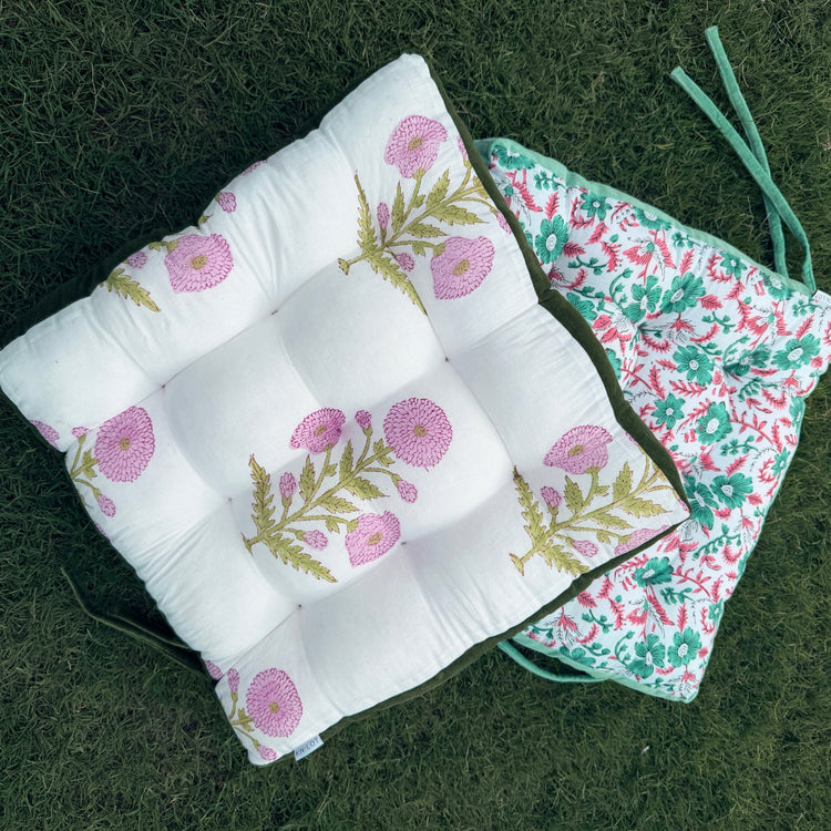 Handmade Velvet Chair Cushion with Ties – 9 Tufted Stitch Square Seat Pad for Dining & Home Decor