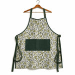 Thumbnail for Sage Green Floral Vine Hand Block Print Apron with Velvet Pocket, Adjustable Straps