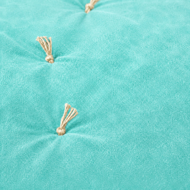 Turquoise Cotton Velvet Bed Runner | Hand-Tucked Bed Scarf with Tassels | Luxury Sofa Throw
