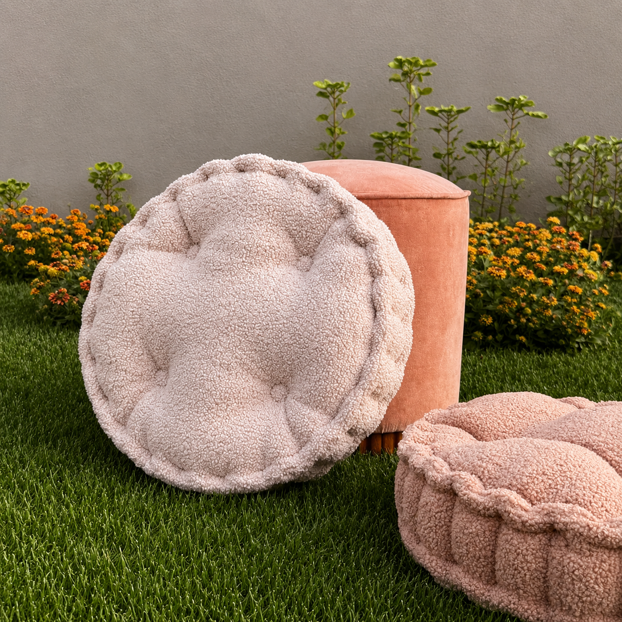 Round Boucle Floor Cushion | Tufted Seat Pad for Chairs, Reading Nooks & Cozy Spaces