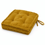 Thumbnail for Golden mustard Cotton Velvet square Chair pad with ties