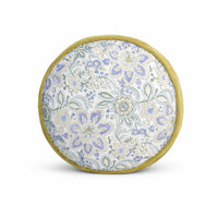 Thumbnail for Handblock Printed Floral Round Cushion | Velvet Piping