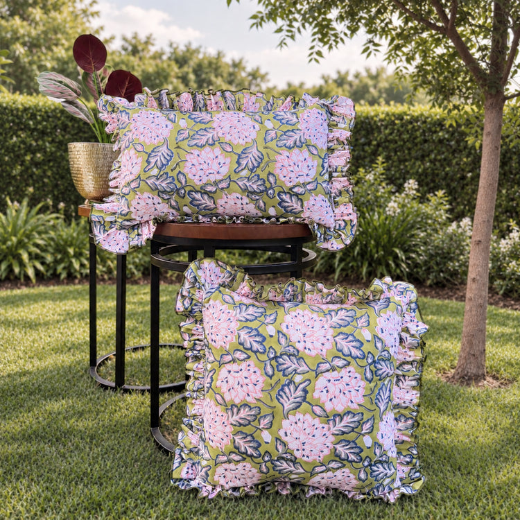 Block Print Ruffle Pillow Cover – Cotton Frill Cushion Cover, Rustic Decorative Throw Pillow Case for Bedroom, Sofa & Home Decor