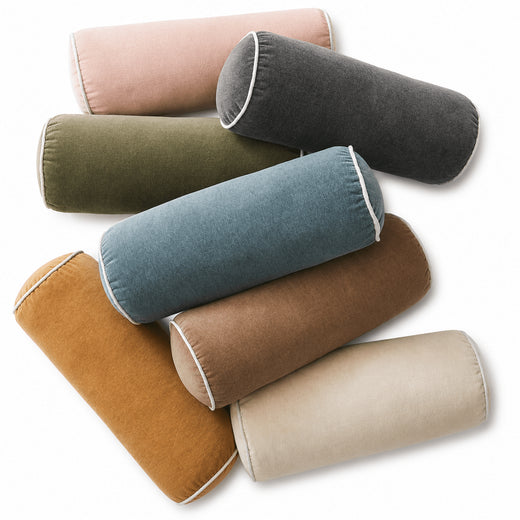 Luxury Cotton Velvet Bolster Cover white piping trim
