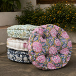 Thumbnail for Moss Green Hand Block Print Round Chair Pad Cushion | Cotton Round Seat Pad | Floor Cushion | Outdoor Wicker Chair Cushion