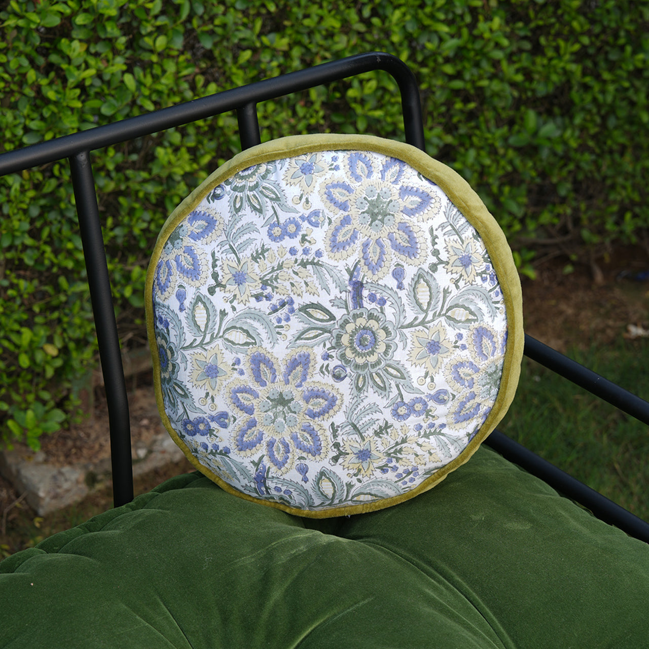 Handmade Round Block Print & Velvet Chair Pad