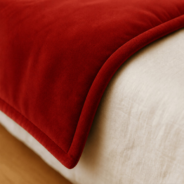 Christmas Red Cotton Velvet Bed Runner | Luxury Velvet Bed Scarf | Holiday Bedroom Décor