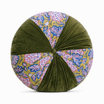 Thumbnail for Moss Green Hand Block Printed round pleated Cushion pillow for seat pad for chair for stool