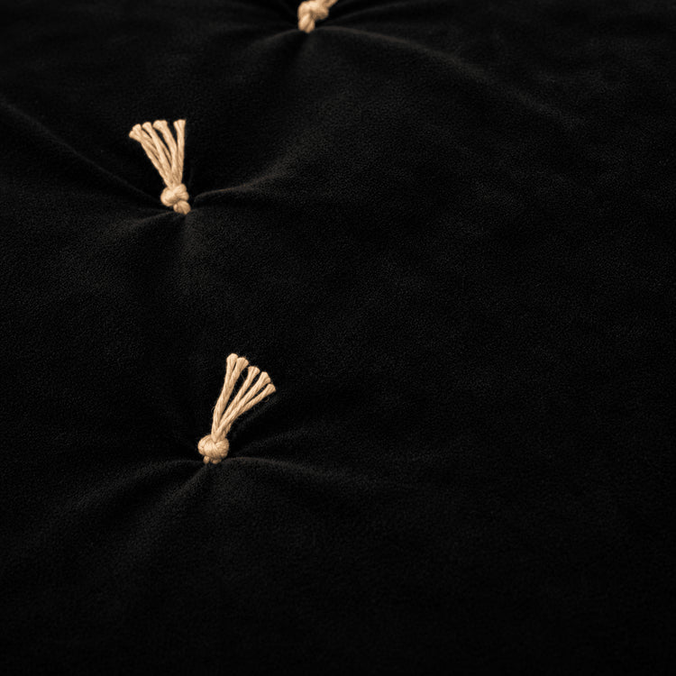 Black Cotton Velvet Bed Runner | Hand-Tucked Bed Scarf with Tassels | Luxury Sofa Throw