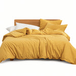 Thumbnail for Mustard Washed Cotton Duvet Cover: 400 TC Yellow Bedding Set