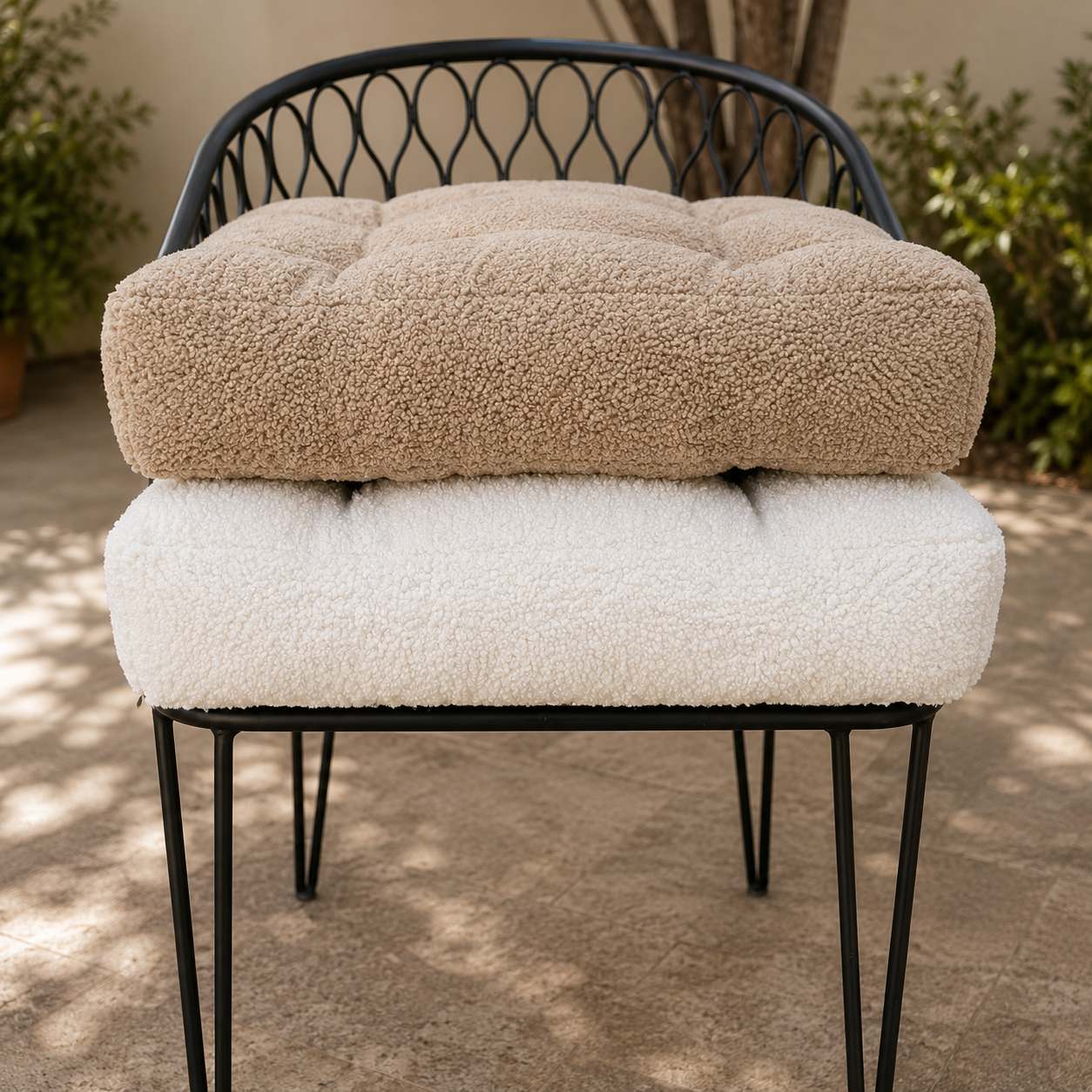 Handmade Boucle U-Shape Chair Cushion with Ties | Soft Tufted Seat Pad for Dining, Kitchen & Patio Chairs