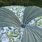 Thumbnail for Sage Hand Block Printed round pleated Cushion pillow for seat pad for chair for stool