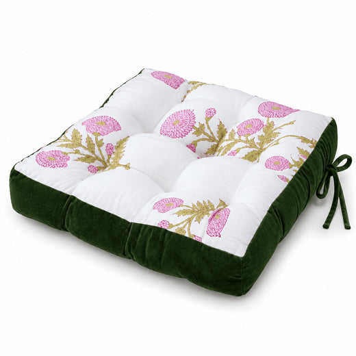 Handmade Velvet Chair Cushion with Ties – 9 Tufted Stitch Square Seat Pad for Dining & Home Decor