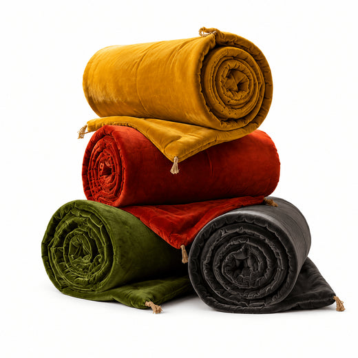 Handmade Cotton Velvet Bed Runner | 48 Colors | Hand-Tucked Bed Scarf with Tassels | Luxury Sofa Throw