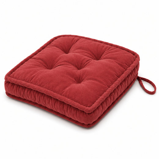 Light red Cotton Velvet square Chair pad with ties