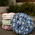 Thumbnail for Hand Block Print Round Chair Pad Cushion | Tufted Cotton Seat Pad | Round Floor Cushion | Outdoor Wicker Chair Cushion