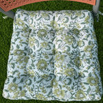 Thumbnail for Floral Hand Block Print Chair Cushion with Ties – Handmade Botanical Seat Pad for Dining, Patio & Farmhouse Home Decor