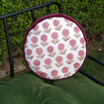 Thumbnail for Hand Block Printed Round Cotton Chair Pad with Velvet Piping