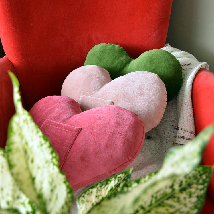 Velvet heart cushion with front pocket, 3 of 5