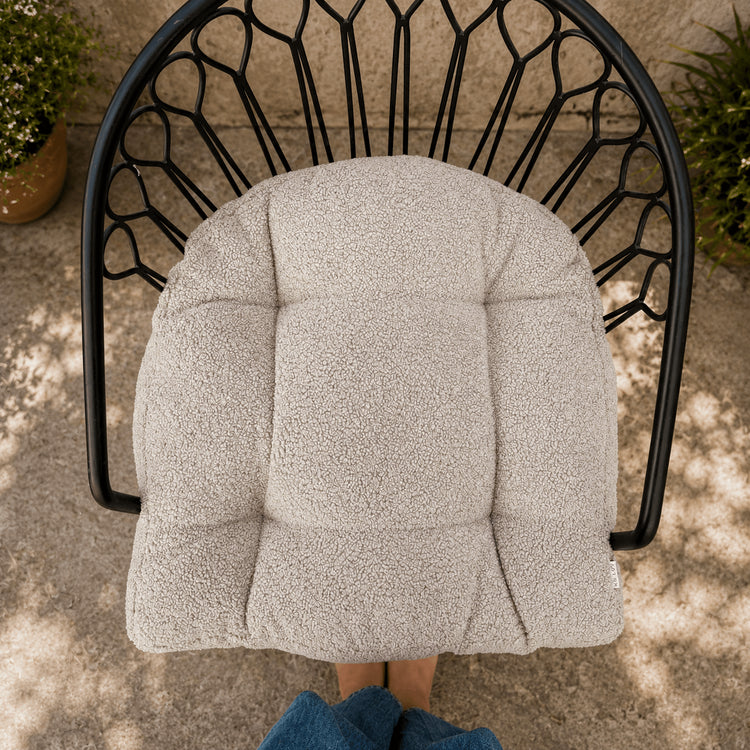 Handmade Boucle U-Shape Chair Cushion with Ties | Soft Tufted Seat Pad for Dining, Kitchen & Patio Chairs