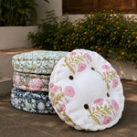 Thumbnail for Hand Block Print Round Chair Pad Cushion | Tufted Cotton Seat Pad | Round Floor Cushion | Outdoor Wicker Chair Cushion
