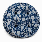 Thumbnail for Navy Blue hand block print round chair pad with four velvet-covered buttons