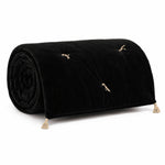 Thumbnail for Black Cotton Velvet Bed Runner | Hand-Tucked Bed Scarf with Tassels | Luxury Sofa Throw