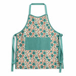 Thumbnail for Teal & Blush Floral Hand Block Print Apron with Velvet Pocket, Adjustable Straps