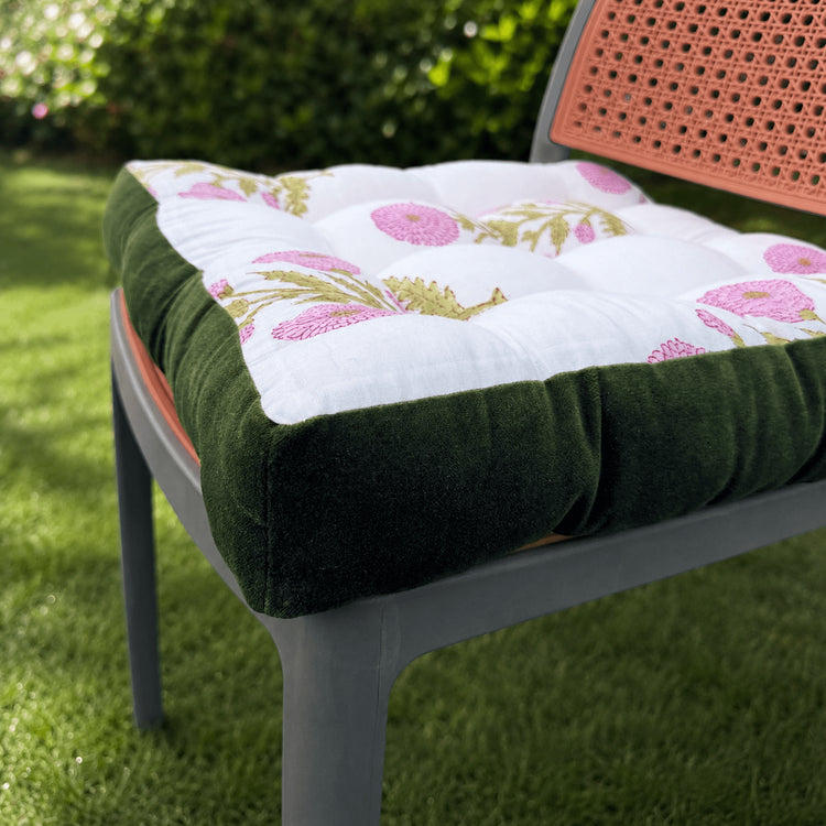 Handmade Velvet Chair Cushion with Ties – 9 Tufted Stitch Square Seat Pad for Dining & Home Decor