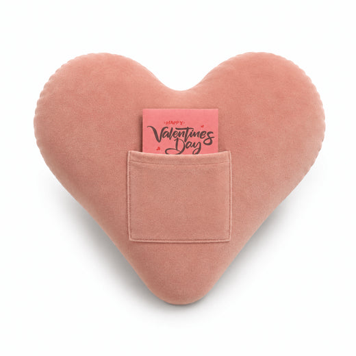Velvet heart cushion with front pocket, 1 of 5