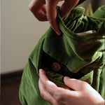 Thumbnail for Handmade Green Velvet Shopper Tote | Soft Quilted Everyday Bag with Pockets | Cotton Lined